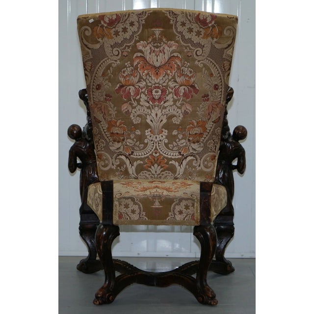 Museum Quality Valentino Panciera Besarel 19th Century Italian Walnut Cherub Carved Armchair – Throne Chair For Sale - Image 4 of 12