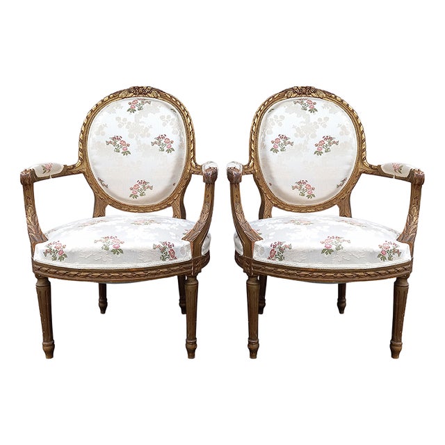 Louis VIi Style Cabriolet Armchairs in Gilded Wood For Sale