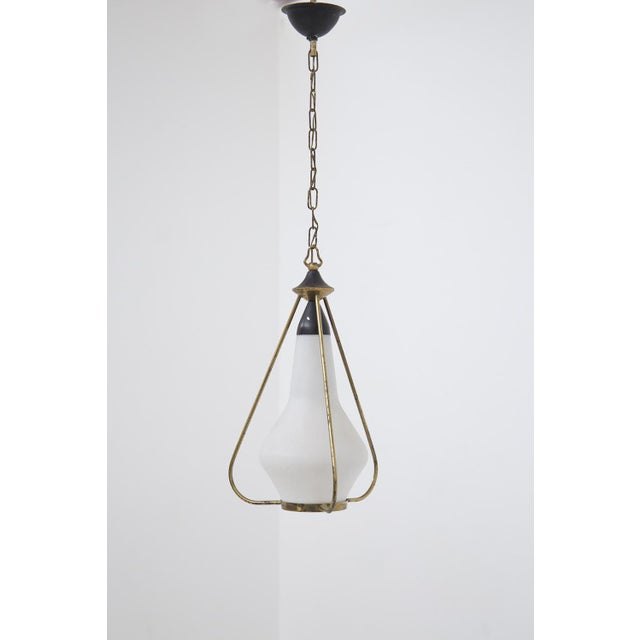 Metal Pendant in Opaline Glass Brass from Stilnovo, 1960 For Sale - Image 7 of 7