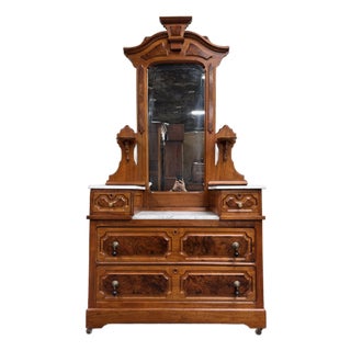 Antique American Renaissance Victorian Eastlake Marble Top Dresser Chest Vanity For Sale