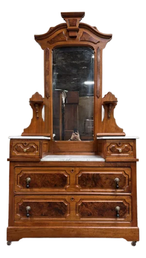 Antique American Renaissance Victorian Eastlake Marble Top Dresser Chest Vanity