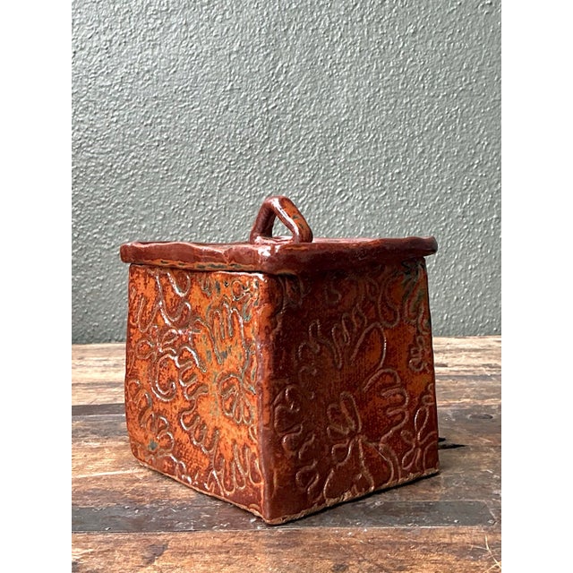 Vintage Aboriginal Studio Pottery Lidded Floral Box For Sale - Image 10 of 12