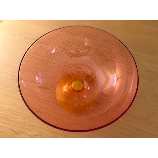 Memphis Group Postmodern Large Italian Blown Glass Bowl in Pink and Yellow For Sale - Image 4 of 4