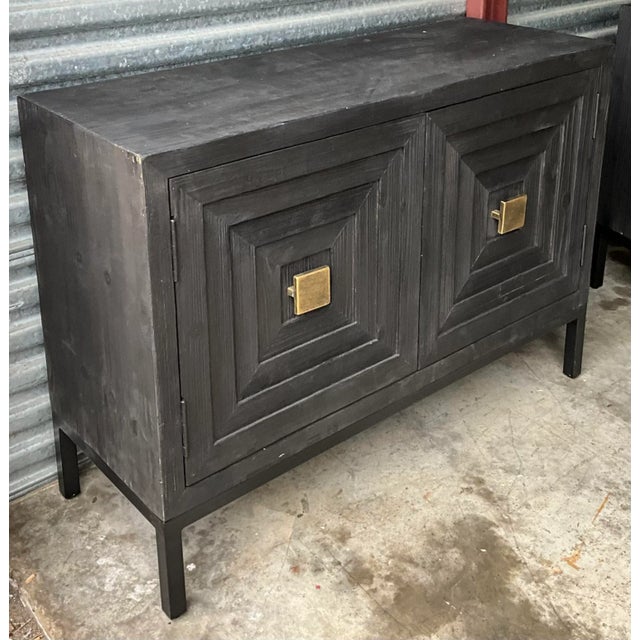 New Uttermost Organic Modern Distressed Black and Gilt Cabinets - Pair For Sale - Image 9 of 12
