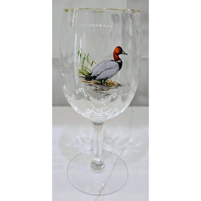 Transparent Vintage Ned Smith Waterfowl Series 22k Gold Rim Crinkle Wine Glasses Set of 6 For Sale - Image 8 of 14