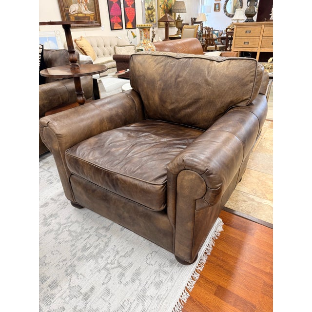 Restoration Hardware Restoration Hardware Lancaster Classic Brown Leather Luxe Depth Club Chairs For Sale - Image 4 of 7