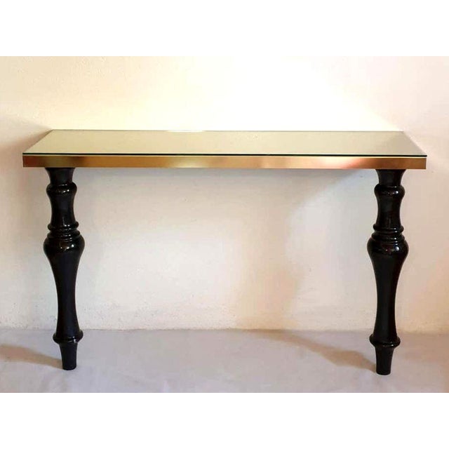 1980s Large Marble & Brass Console Table Italy For Sale - Image 4 of 9