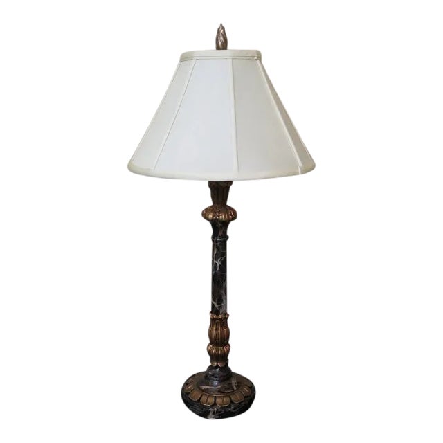 1990s Wildwood Lamps Faux Marble Paint Decorated Table Lamp With Shade For Sale