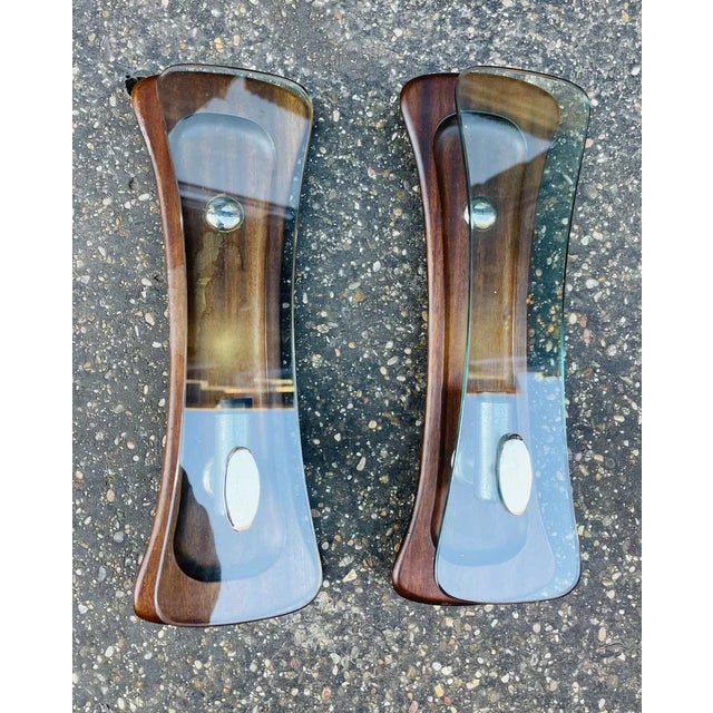 Danish Wall Lights in Rosewood and Crystal, Set of 2 For Sale - Image 5 of 10