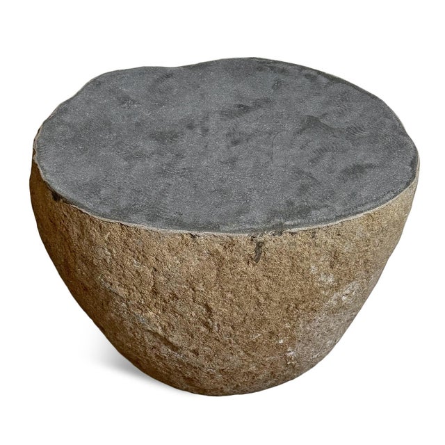Vintage solid heavy stone boulder outdoor side table or stool. Rustic organic modern piece. Each is unique with natural...