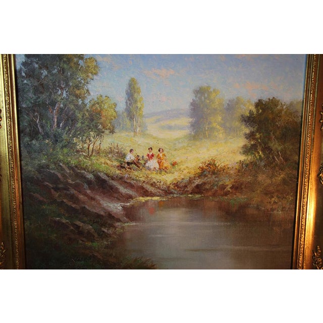 Hans Bogojevic, Lakeside Picnic, 1960s, Oil on Canvas, Framed For Sale - Image 3 of 6