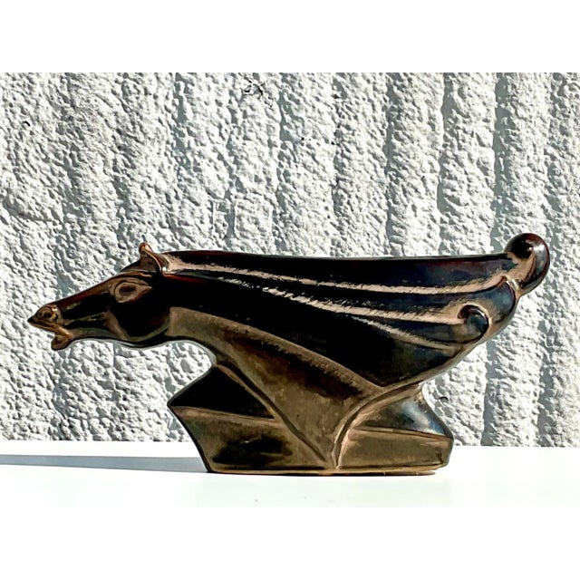 Mid-Century Modern Midcentury Art Deco Style Glazed Ceramic Horse Lamp For Sale - Image 3 of 12