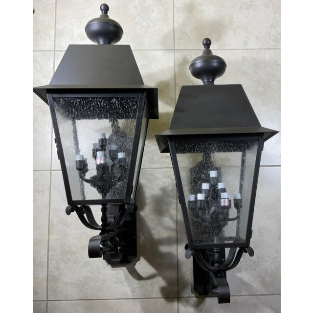 Handcrafted Solid Brass Wall-Mounted Lanterns - Set of 2 For Sale - Image 10 of 12