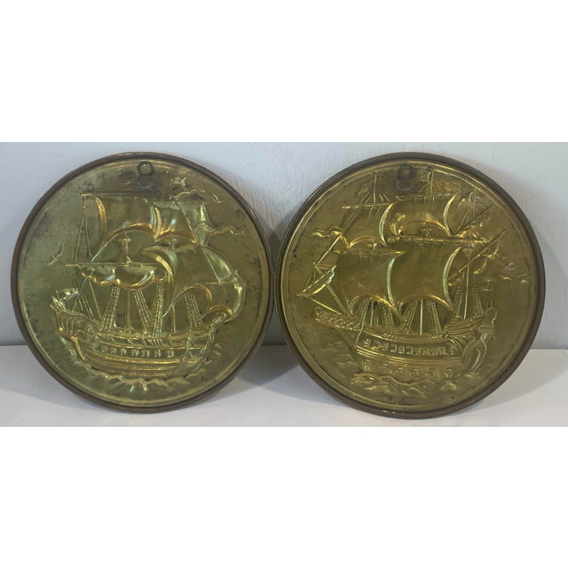 Vintage Brass Ship Wall Hanging Plates - A Pair For Sale In Dallas - Image 6 of 6