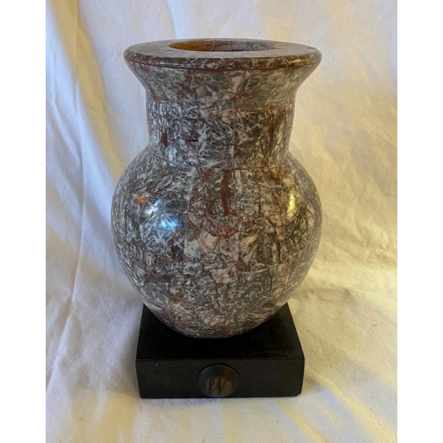 Islamic 1980's Decorative Stone Vase Vessel on Black Base For Sale - Image 3 of 6