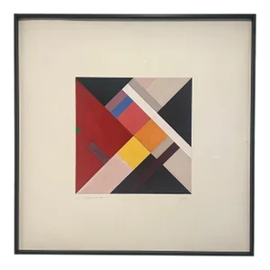 1964, Heinrich Gisler (1918-2011), Mid Century Modern Geometric Tempera Painting on Paper, Signed, Framed