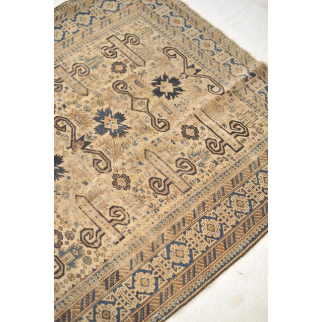 Antique Caucasian Prepidil with Ram Horns in Beige & Navy Rug 4 x 5 For Sale - Image 12 of 13