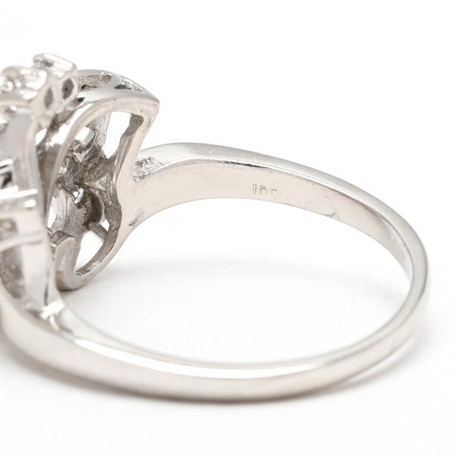 Early 21st Century Retro .25ctw Pearl & Diamond Ring, Platinum, Ring Size 8 For Sale - Image 5 of 6