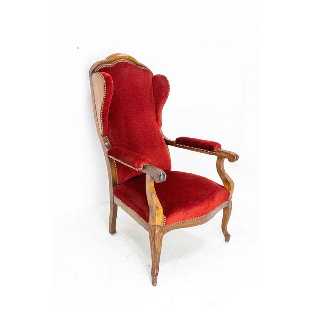 Louis Philippe armchair French 19th century. Voltaire open armchair. Upholstery and fabric in good condition Sound and solid.