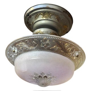 1930s Mid Century Hanging Ceiling Fixture With Rose Glass For Sale