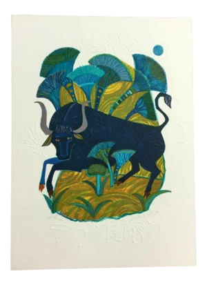 Mid Century Modern Unframed Taurus Zodiac Judith Bledsoe Hand Signed Lithograph