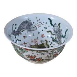 19th Century Chinese Porcelain Famille Verte Bowl With Fish