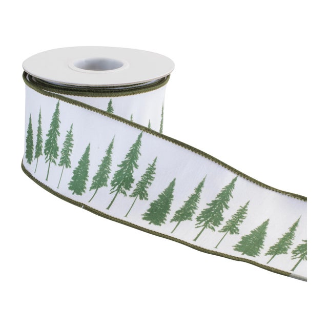 Bring woodland charm to your holiday décor with this Green Pine Tree Wired Ribbon set. Featuring a repeating row of...