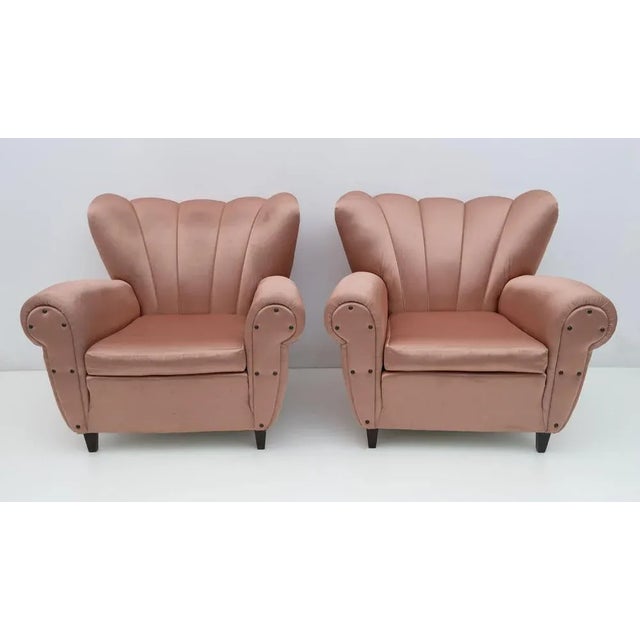 Wood Set of Mid-Century Italian Modern Satin Armchairs, 1950s For Sale - Image 7 of 7
