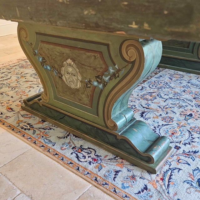 Green Italian Venetian Style Hand Painted Trestle Dining Table For Sale - Image 8 of 12