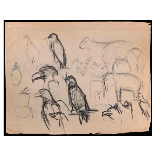 Birds, Original Drawing, Early 20th-Century For Sale