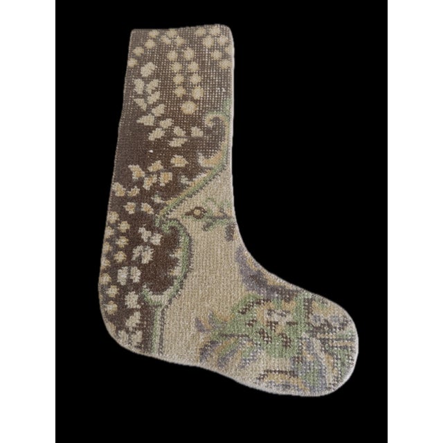 Chocolate Brown Zigzag Vintage Kilim Christmas Stocking, Wool With Olive Toe, 12.6 X 18.5 in – One of a Kind Decor For Sale - Image 10 of 10