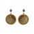 Elegant 14k yellow gold round dangle earrings featuring a diamond-set star motif at the center, framed by a subtle rope-...