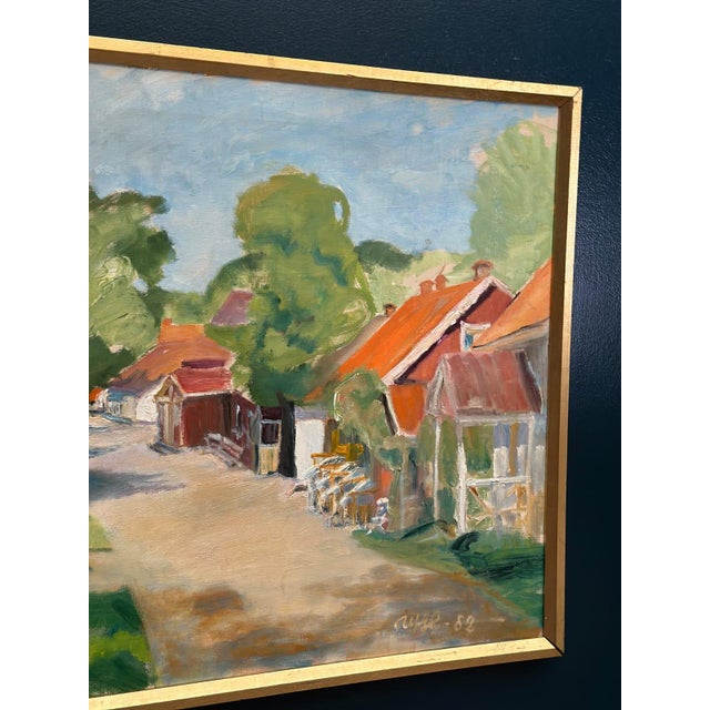 Ulfe, Street with Houses and Trees, 1982, Oil on Canvas, Framed For Sale - Image 15 of 18