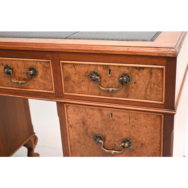 Black Antique Burr Walnut Pedestal Desk with Leather Top, 1930 For Sale - Image 8 of 9
