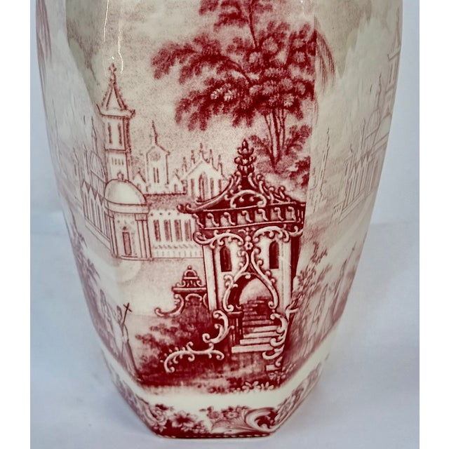 English Red and White Chinoiserie Transferware Porcelain Lidded Jar For Sale - Image 4 of 12
