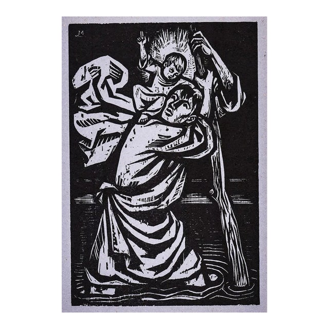 Walter Mellman St Christopher Woodcut For Sale