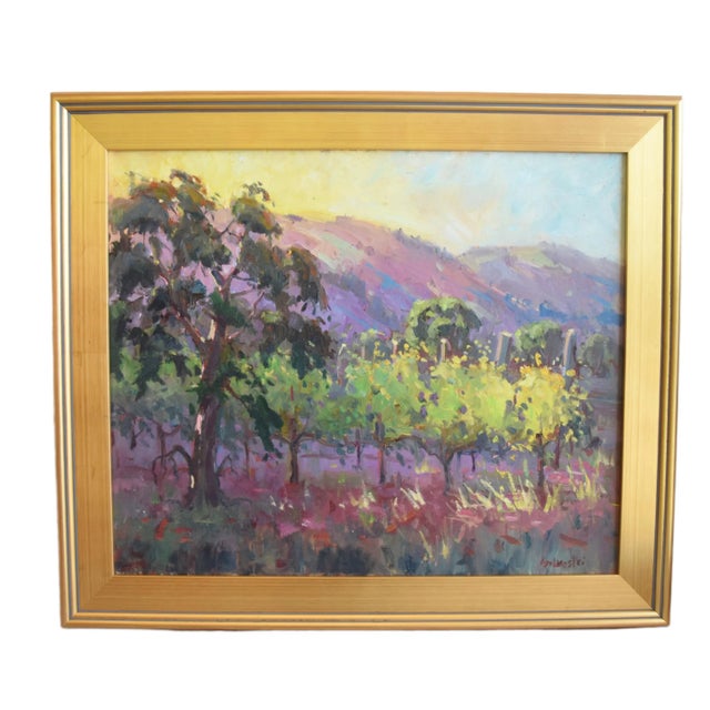 Late 20th Century Silvio Silvestri, Listed Artist Farm Orchard Landscape Oil Painting W/ Antiqued Gold Wood Frame For Sale - Image 5 of 10