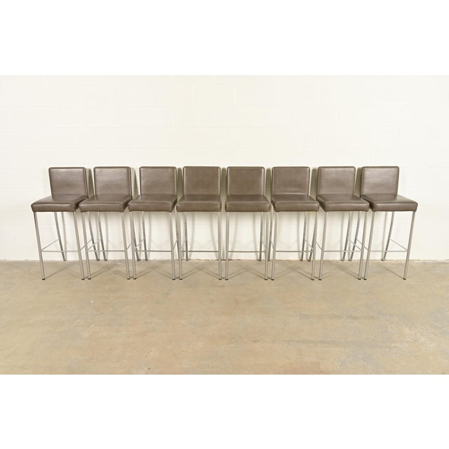 Mid-Century Modern Steelcase Coalesse Modern Leather and Chrome Bar Stools, Set of Eight For Sale - Image 3 of 13