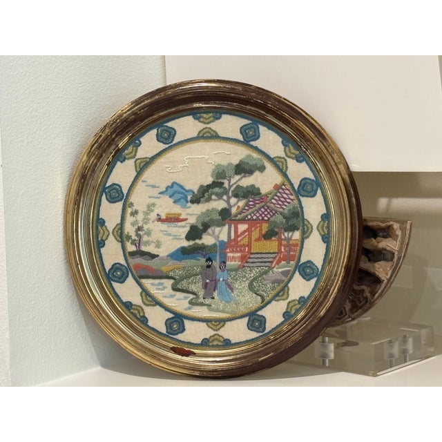 Charming vintage hand-worked crewel embroidery by Elsa Williams from the Chinese Plate - Oriental Landscape design pattern...