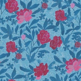 Floral Bouquet Wallpaper by Paule Marrot in Floral Blue For Sale