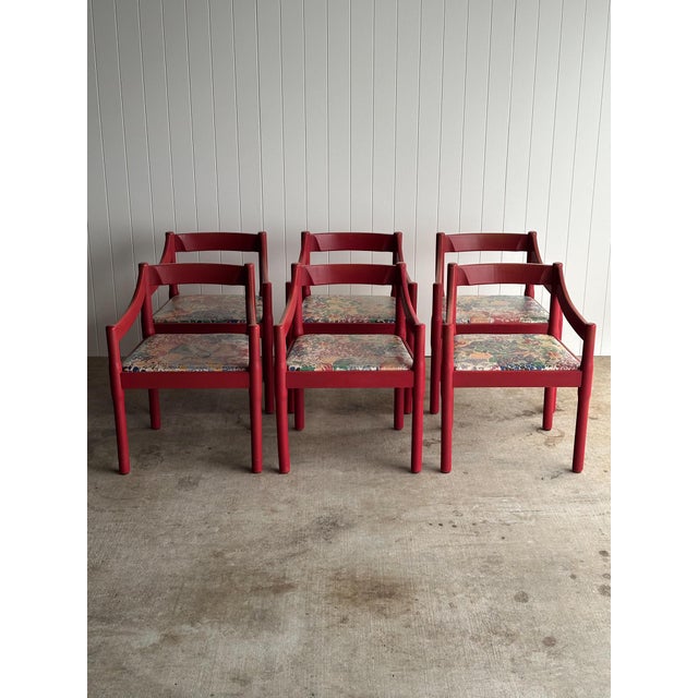 Set of Six Vintage Red Lacquered Dining Armchairs, Attributed to Vico Magistretti For Sale In Greensboro - Image 6 of 18