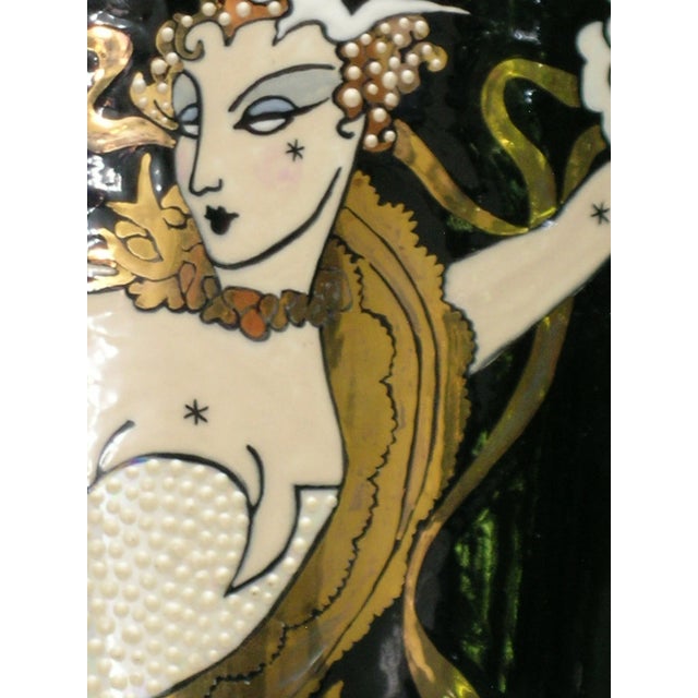 Erté 1990s "Art Deco" Style Hand Painted Ceramic Vase After Erte For Sale - Image 4 of 11