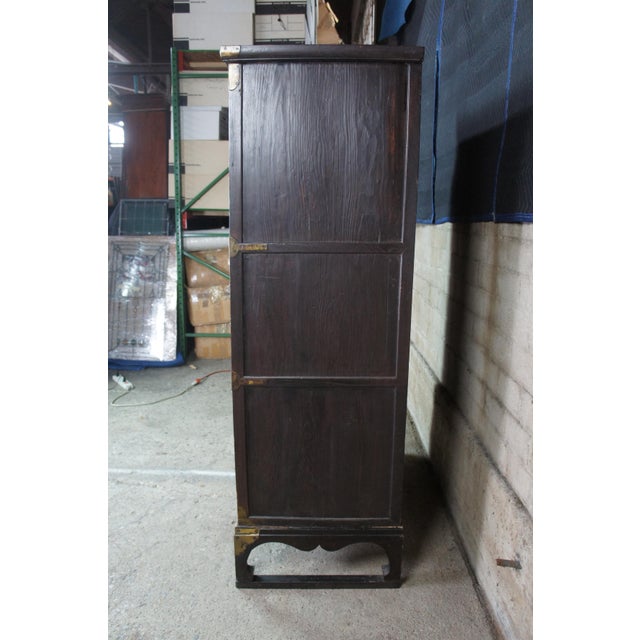 Antique Korean Elm Brass Bound Bandaji Nong Tansu Scholars Chest Wedding Cabinet For Sale - Image 10 of 12