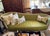 Stunningly fabulous 19th c. French Louis XVI Sofa / Canapé with distressed painted wood frame, upholstered in green...