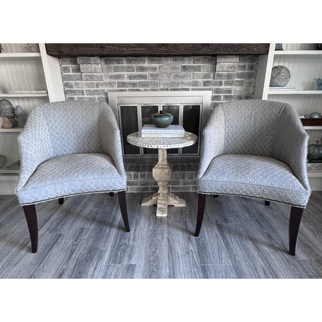 Modern Custom Pair Upholstered Quartrefoil Club Accent Chairs For Sale - Image 3 of 11