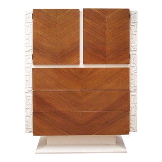Contemporary Mid Century Style Tiki Brutalist Highboy Dresser For Sale