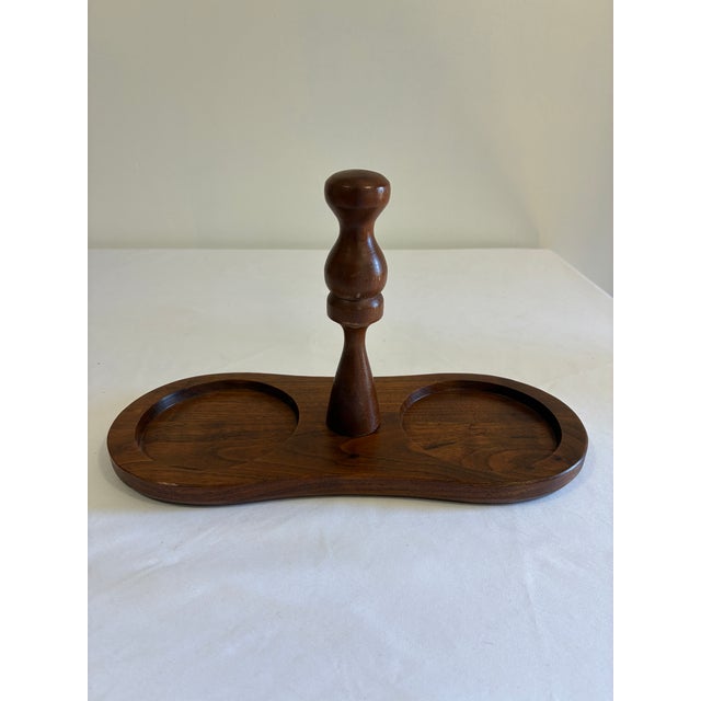A vintage solid walnut condiment caddy by Ozark Walnutware, produced by Native Wood Products, Inc. in Ozark, Missouri....