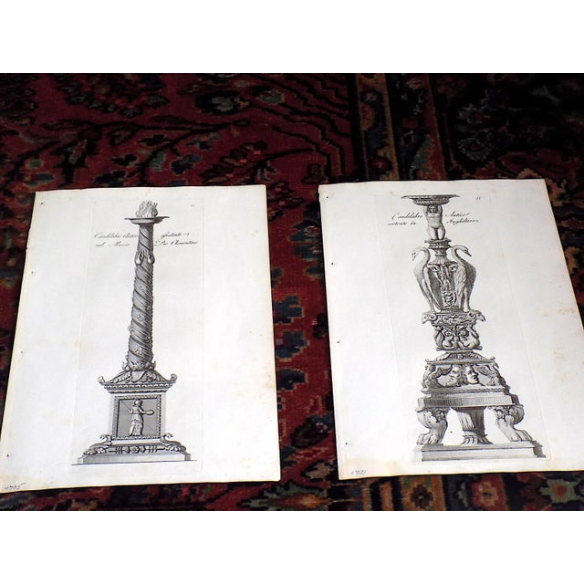 Traditional Antique 18th Century Italian Candlestick Copperplate Engravings - Set of 9 For Sale - Image 3 of 8