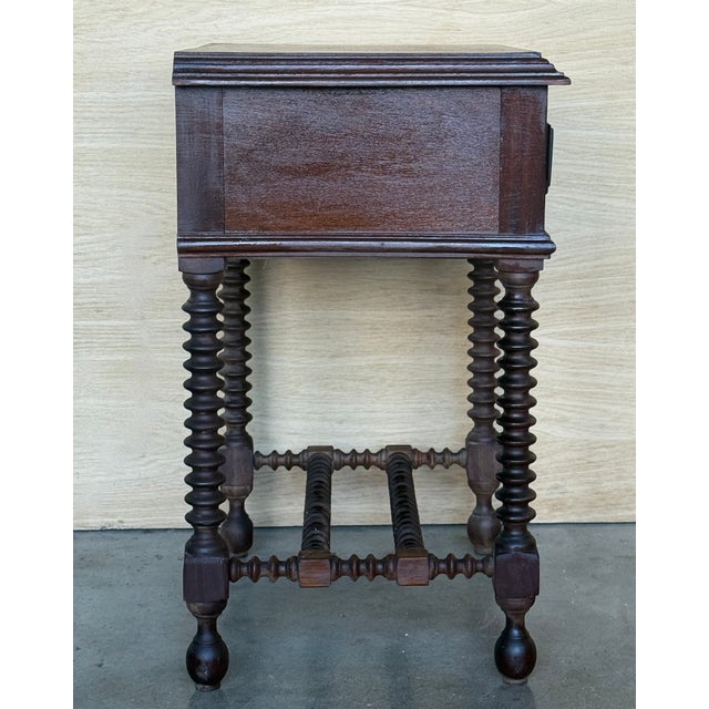 Wood 19th Century Pair of Light Walnut Carved Spanish Nightstands With Lentil Legs and Drawer For Sale - Image 7 of 13