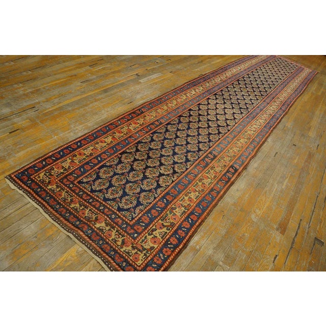 1900s Navy Blue Paisley Tribal Antique Nw Persian Carpet Runner 3' 3" X 15' Knotted Wool Rug For Sale - Image 10 of 12